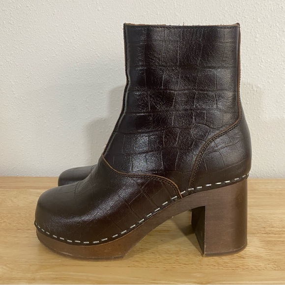 Swedish Hasbeen 60s Boot Clog Ankle Bootie 36 Dark Brown Croc Leather - Picture 9 of 12
